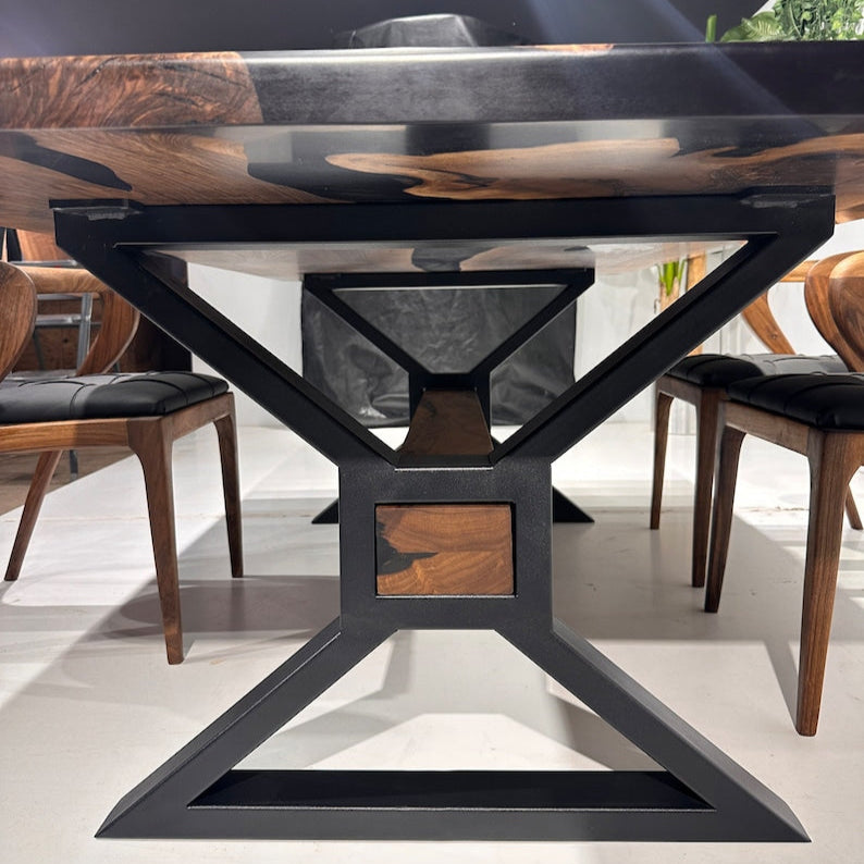 Walnut Wood Epoxy Dining Table, Epoxy Table Top, Black Epoxy Table