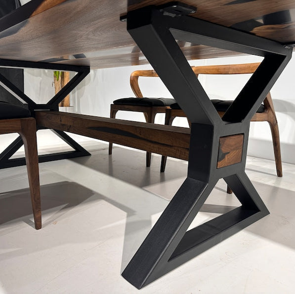 Walnut Wood Epoxy Dining Table, Epoxy Table Top, Black Epoxy Table