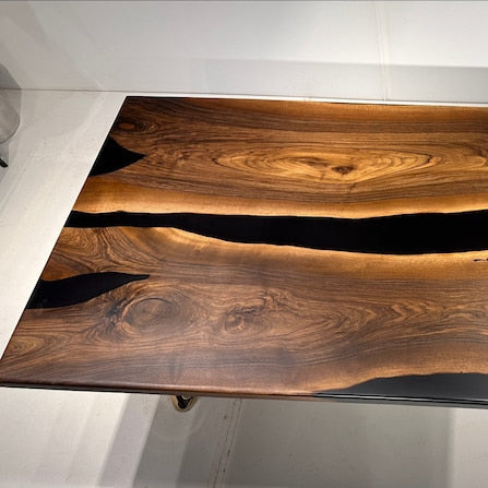 Walnut Wood Epoxy Dining Table, Epoxy Table Top, Black Epoxy Table