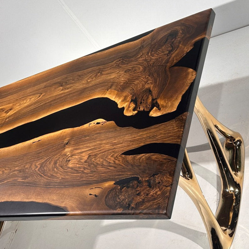 Walnut Wood Epoxy Dining Table, Epoxy Table Top, Black Epoxy Table