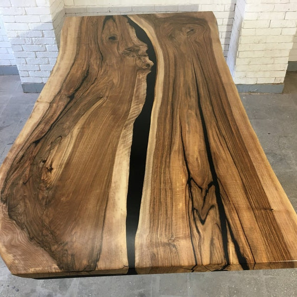 Table - walnut and black opaque resin