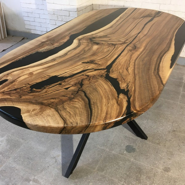 Table - walnut and black opaque resin