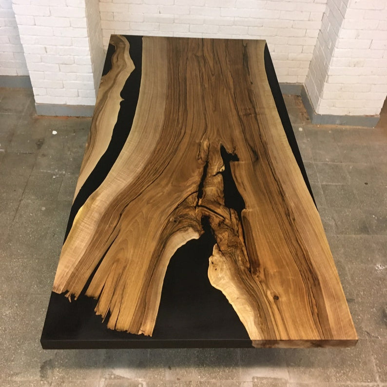 Table - walnut and black opaque resin