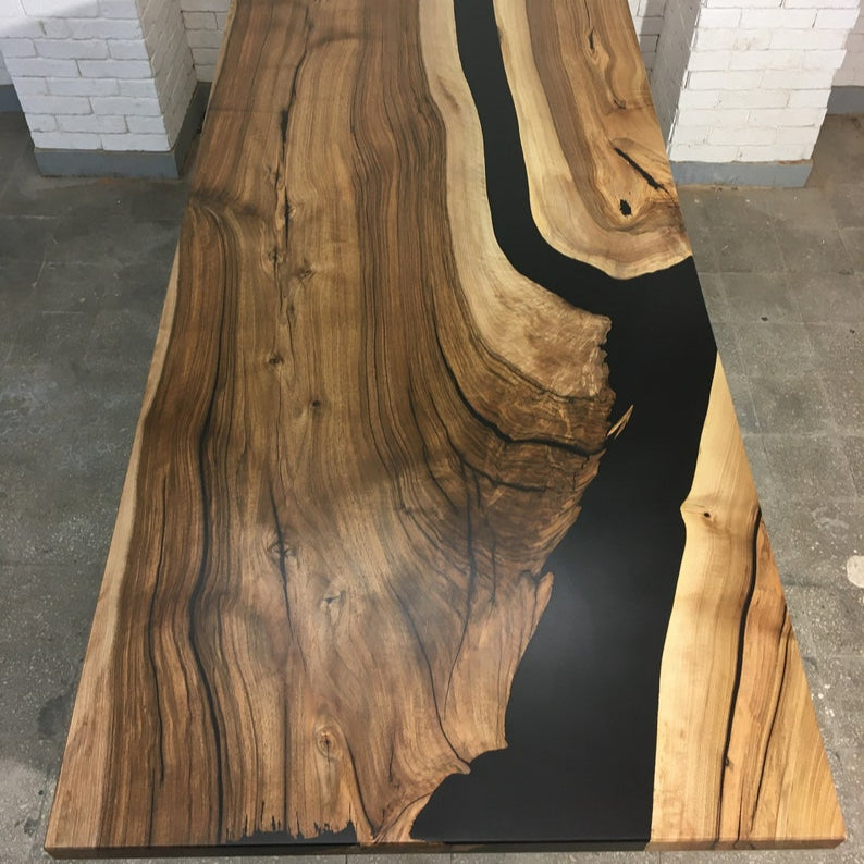 Table - walnut and black opaque resin
