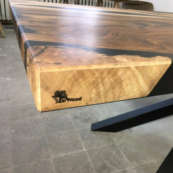 Table - walnut and black opaque resin