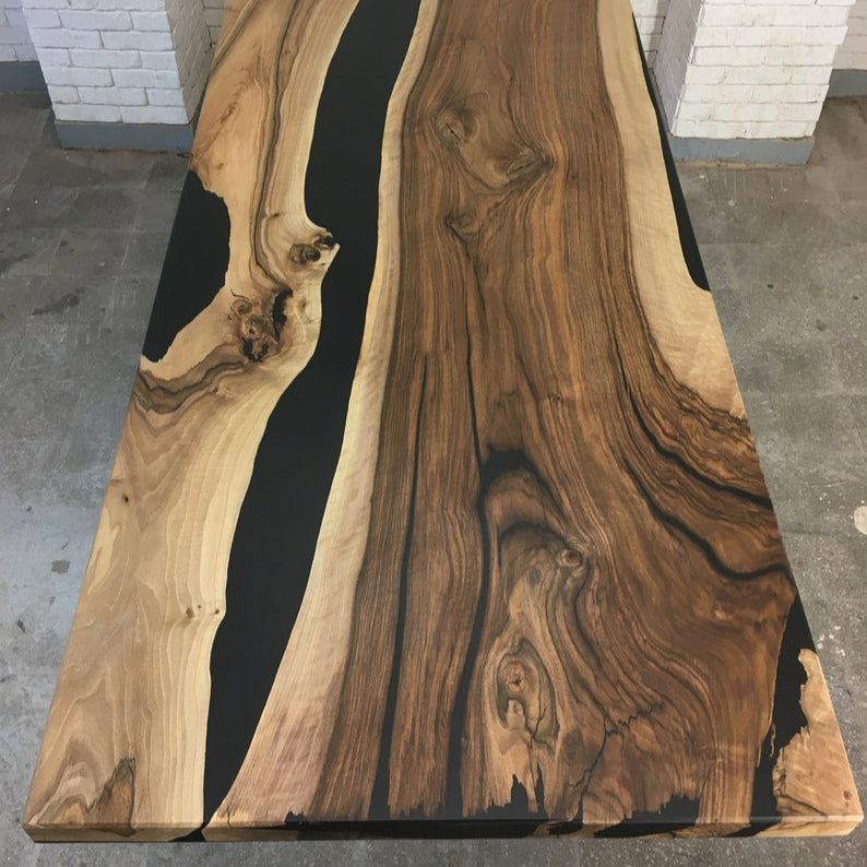 Table - walnut and black opaque resin