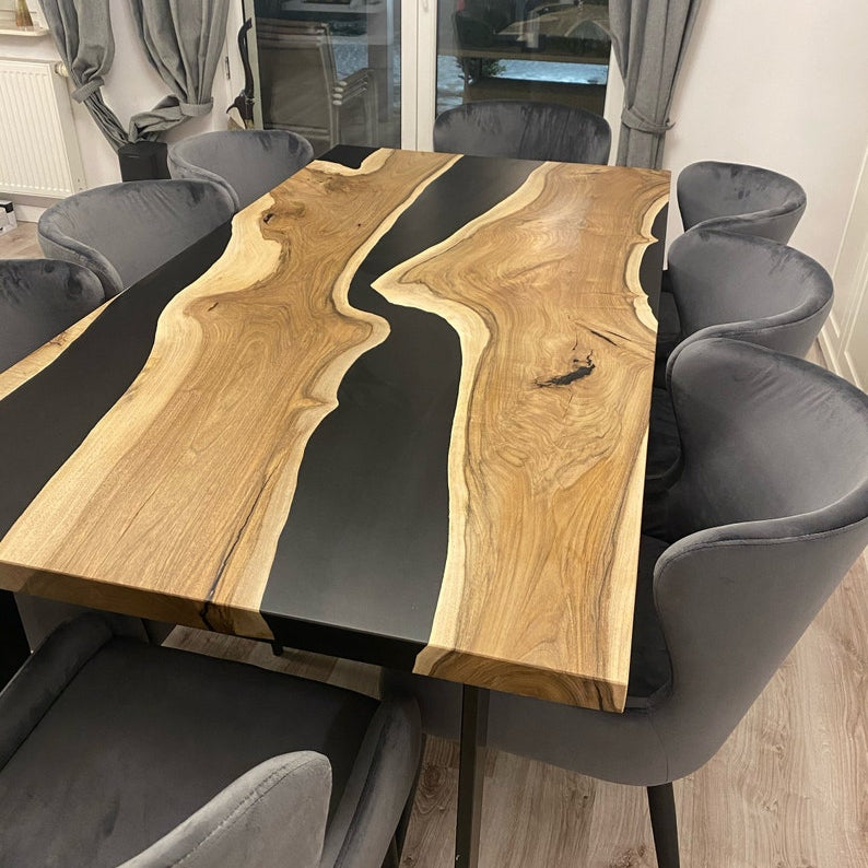 Table - walnut and black opaque resin