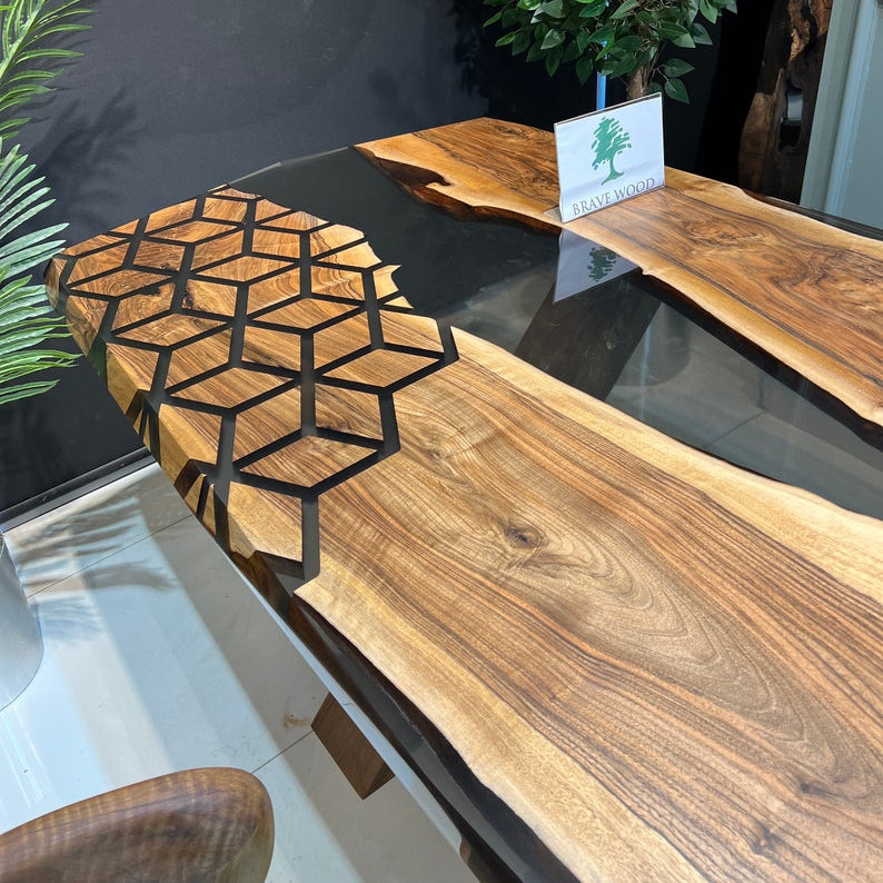 Smoke epoxy table, Kitchen dining table, Honeycomb Epoxy Table