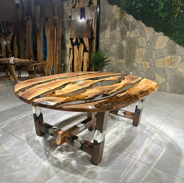 Ellipse Transparent Epoxy Walnut Table