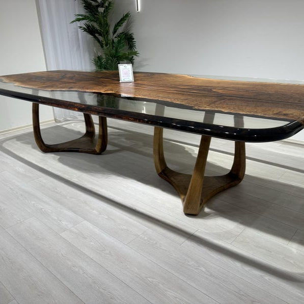 Walnut Office Desk, Clear Epoxy Meeting Table,Unique Natural Edge Table