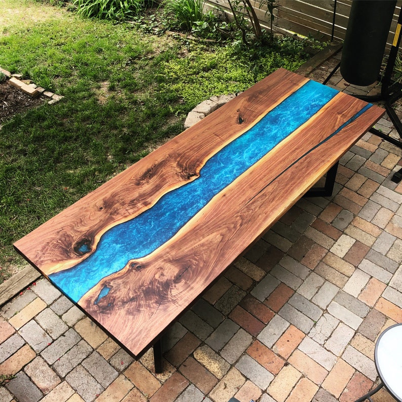 Blue Walnut Conference River Table with Blue Epoxy