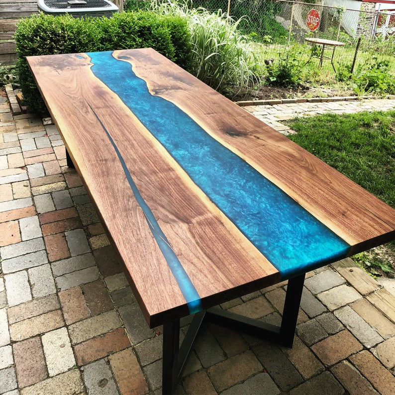 Blue Walnut Conference River Table with Blue Epoxy