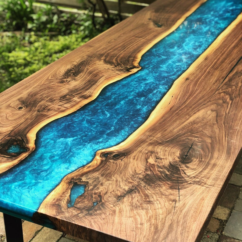 Blue Walnut Conference River Table with Blue Epoxy
