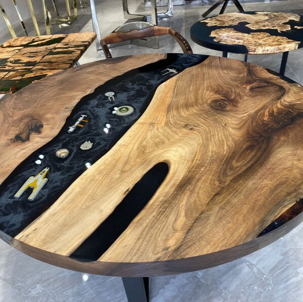 Star Wars Epoxy Table, Black Epoxy River Dining Table, Epoxy Round Table