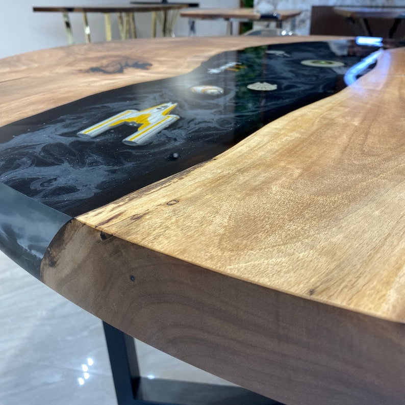 Star Wars Epoxy Table, Black Epoxy River Dining Table, Epoxy Round Table