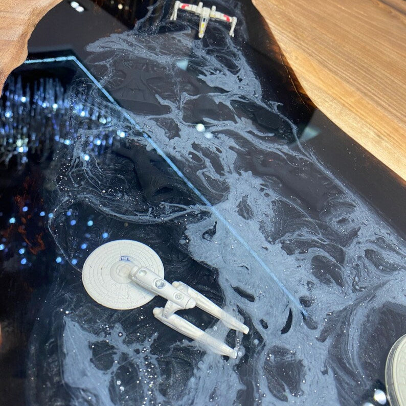 Star Wars Epoxy Table, Black Epoxy River Dining Table, Epoxy Round Table