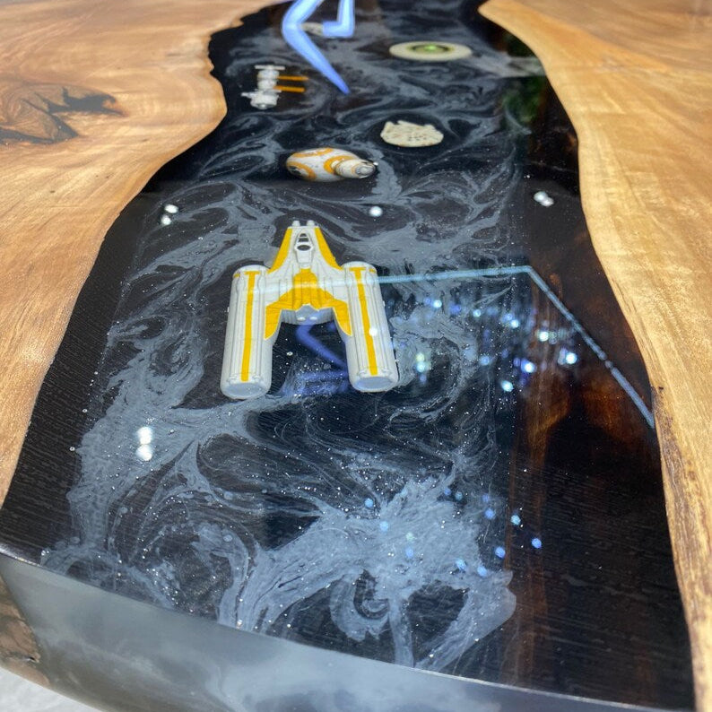 Star Wars Epoxy Table, Black Epoxy River Dining Table, Epoxy Round Table
