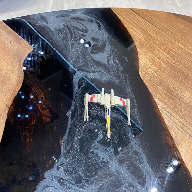 Star Wars Epoxy Table, Black Epoxy River Dining Table, Epoxy Round Table
