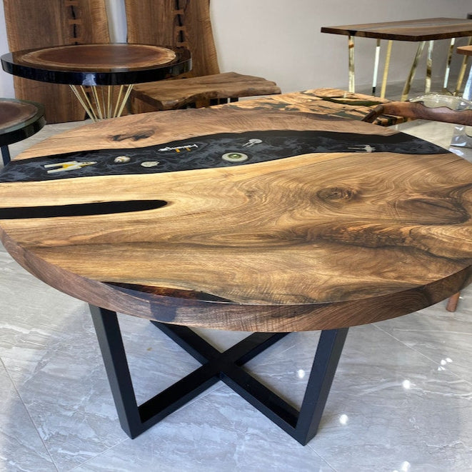 Star Wars Epoxy Table, Black Epoxy River Dining Table, Epoxy Round Table