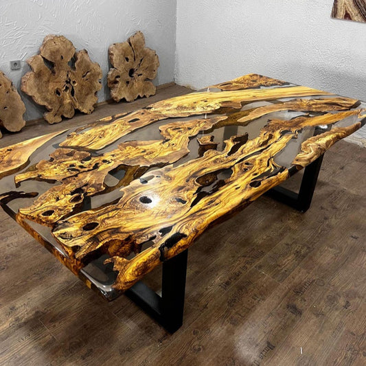 Clear Olive Epoxy Table , Custom Live Edge Epoxy Resin Table