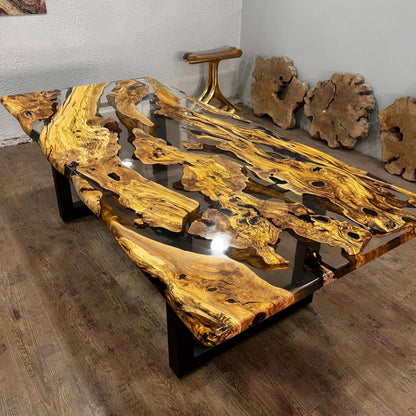 Clear Olive Epoxy Table , Custom Live Edge Epoxy Resin Table