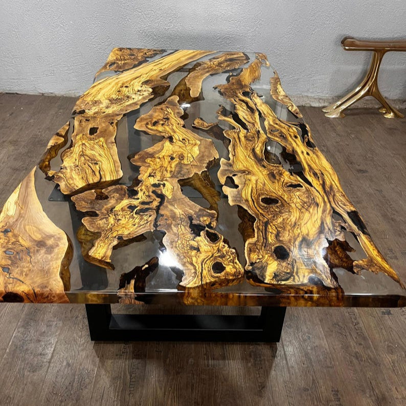 Clear Olive Epoxy Table , Custom Live Edge Epoxy Resin Table