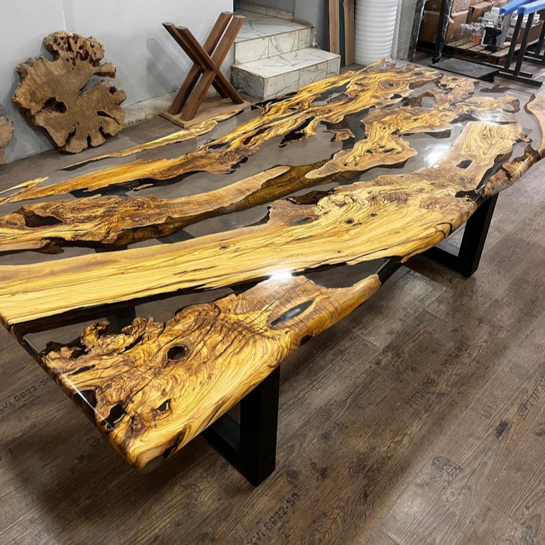 Clear Olive Epoxy Table , Custom Live Edge Epoxy Resin Table