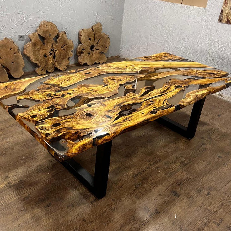 Clear Olive Epoxy Table , Custom Live Edge Epoxy Resin Table