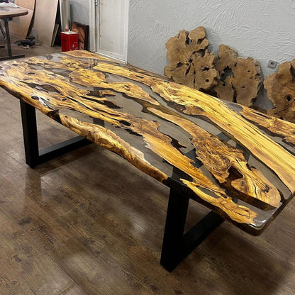 Clear Olive Epoxy Table , Custom Live Edge Epoxy Resin Table