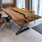 Walnut Wood Epoxy Dining Table, Epoxy Table Top, Black Epoxy Table