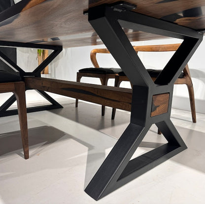 Walnut Wood Epoxy Dining Table, Epoxy Table Top, Black Epoxy Table
