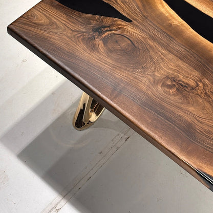 Walnut Wood Epoxy Dining Table, Epoxy Table Top, Black Epoxy Table