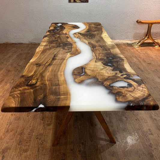 Custom Order White Epoxy Table Top , Live Edge Meeting Table , River Table