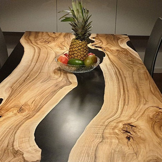 Table - walnut and black opaque resin