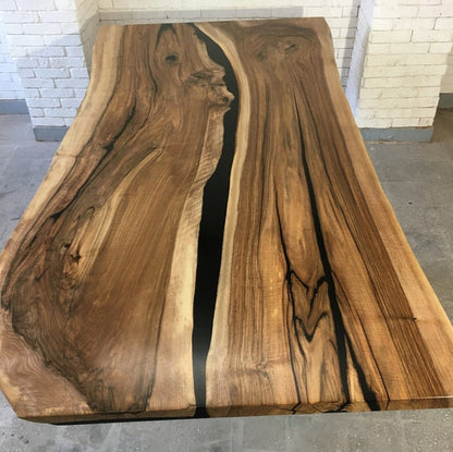 Table - walnut and black opaque resin
