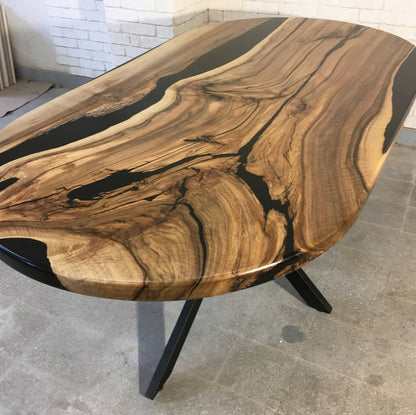 Table - walnut and black opaque resin
