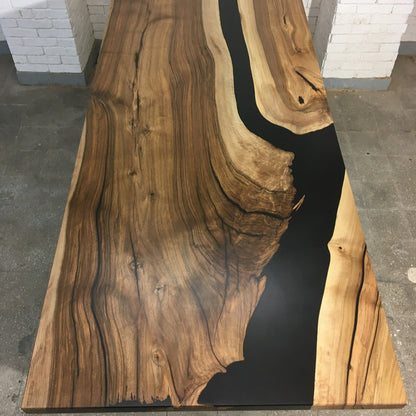Table - walnut and black opaque resin