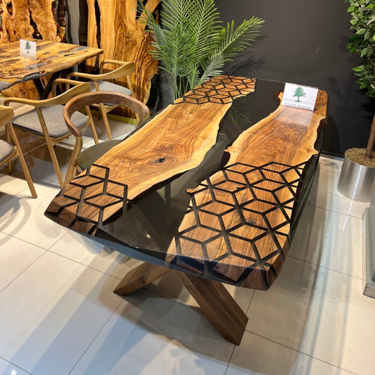 Smoke epoxy table, Kitchen dining table, Honeycomb Epoxy Table