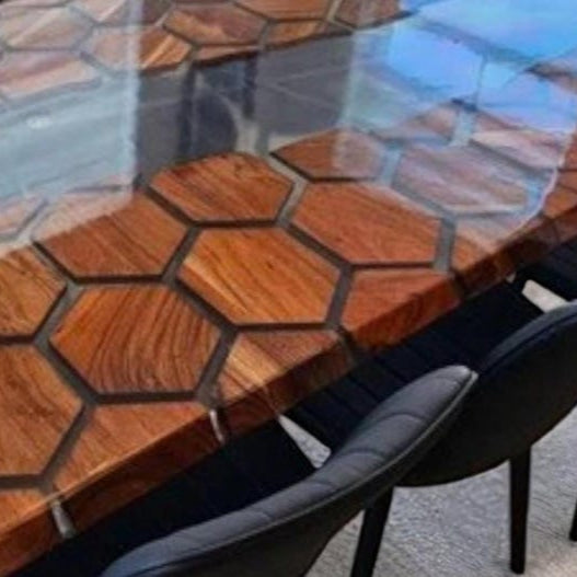 Clear Honeycomb Epoxy Table, Hexagon Wooden Table, Dining Table Top