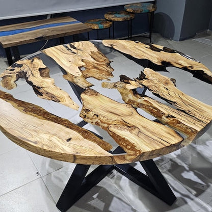 Custom Order Dining Table,Olive Tree Epoxy Dining Table,Epoxy Resin Round Table