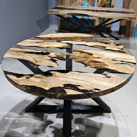 Custom Order Dining Table,Olive Tree Epoxy Dining Table,Epoxy Resin Round Table