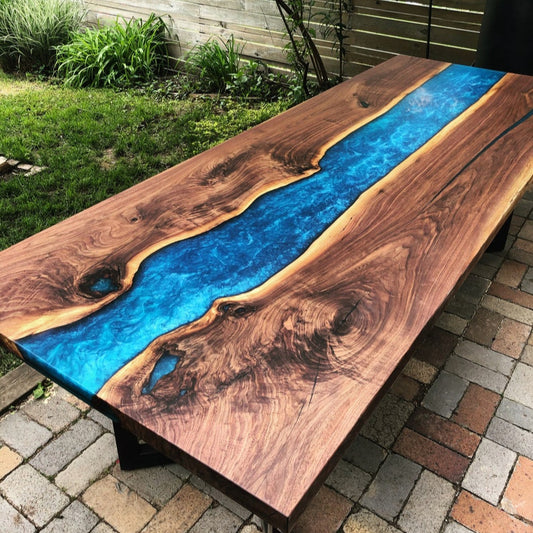 Blue Walnut Conference River Table with Blue Epoxy