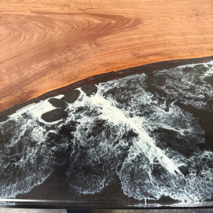 Black River Epoxy Resin Table with benches, Walnut Wood Dining Table