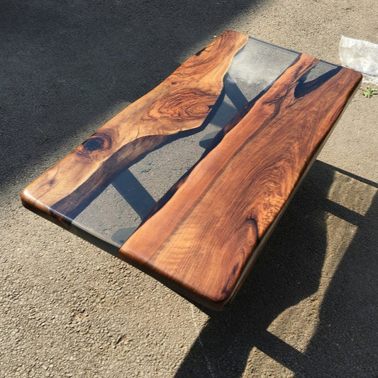 Walnut Clear Epoxy Table - Live Edge Table - Dining Table