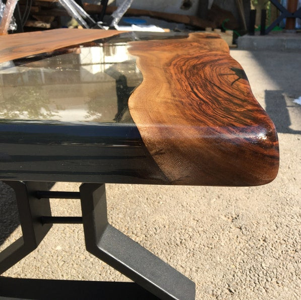 Walnut Clear Epoxy Table - Live Edge Table - Dining Table