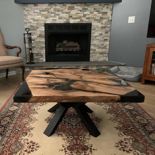 Walnut Wood Square Dark Smoke Epoxy Coffee Table
