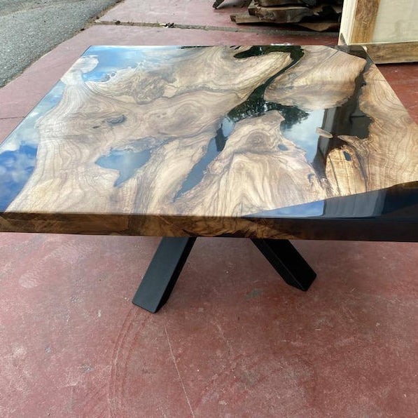 Walnut Wood Square Dark Smoke Epoxy Coffee Table