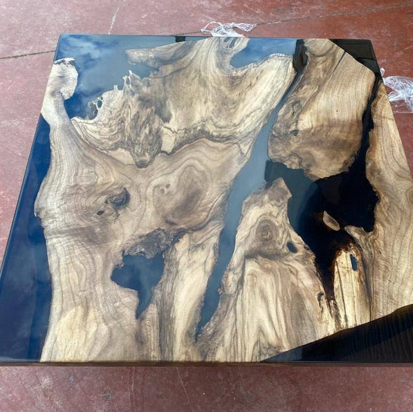 Walnut Wood Square Dark Smoke Epoxy Coffee Table