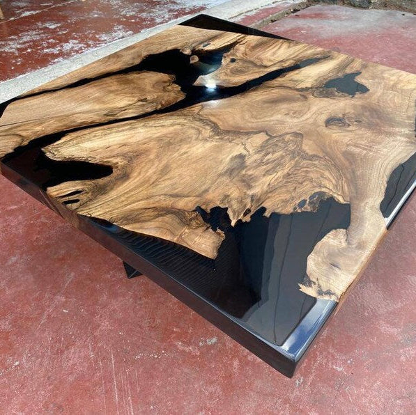 Walnut Wood Square Dark Smoke Epoxy Coffee Table