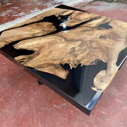 Walnut Wood Square Dark Smoke Epoxy Coffee Table